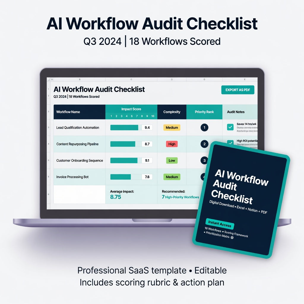 AI Workflow Audit Checklist scorecard on laptop preview