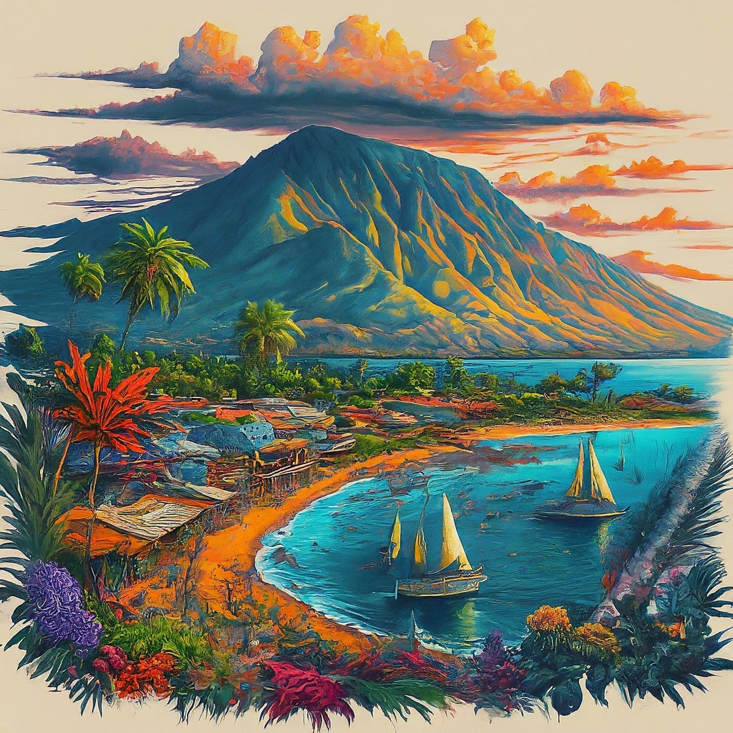 Hawaii - Maui - Hawaiian Islands - Pacific Ocean - Tropical Paradise - Digital Artwork