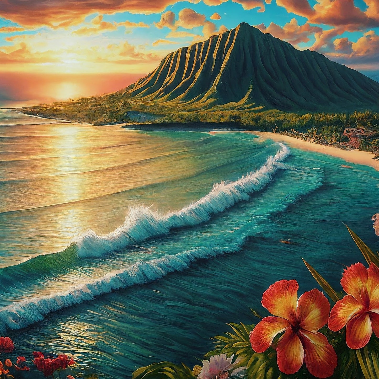 Hawaii - Oahu - Hawaiian Islands - Pacific Ocean - Tropical Paradise - Digital Artwork