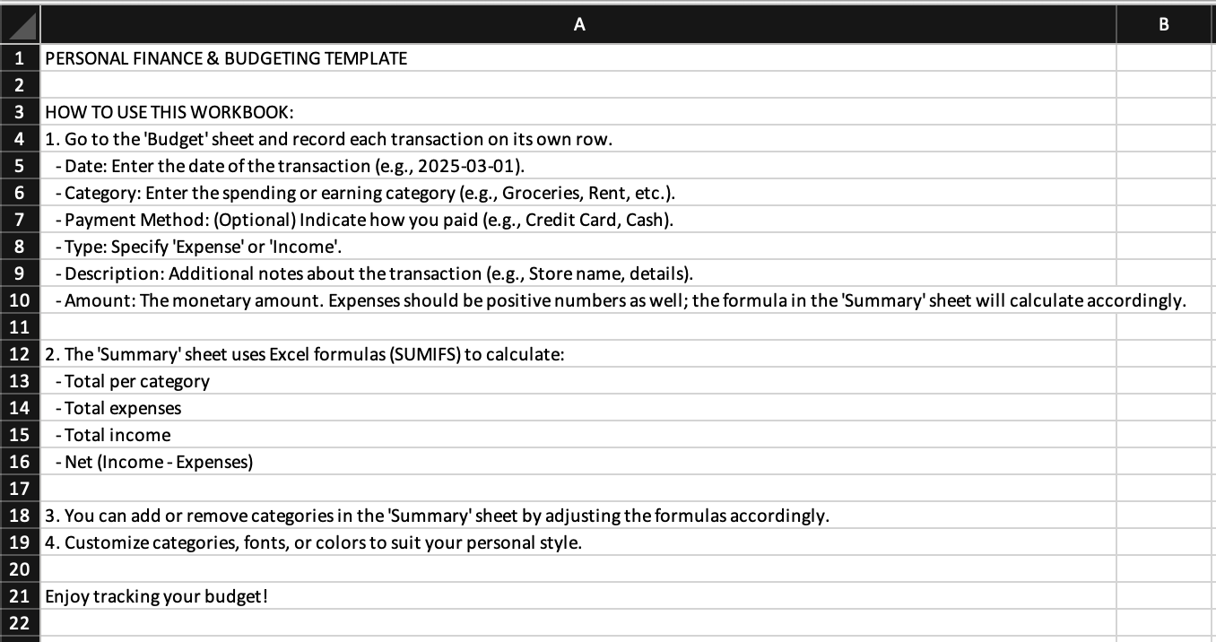 Simple Personal Finance Budget